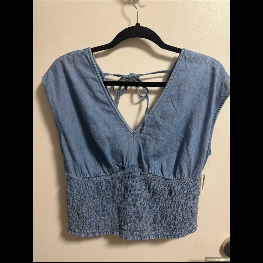 Chambray Smocked Blouse NWT